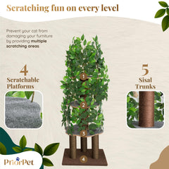 Priorpet Cat Tree offers climbing, hiding, and sleeping zones for cozy indoor enrichment.