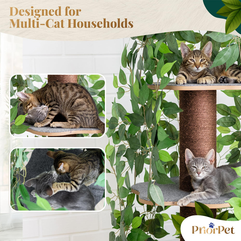 Priorpet Cat Tree sturdy sisal posts support scratching without furniture damage.