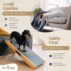 Priorpet dog ramp adjustable heights enable use on couches, beds, and cars.
