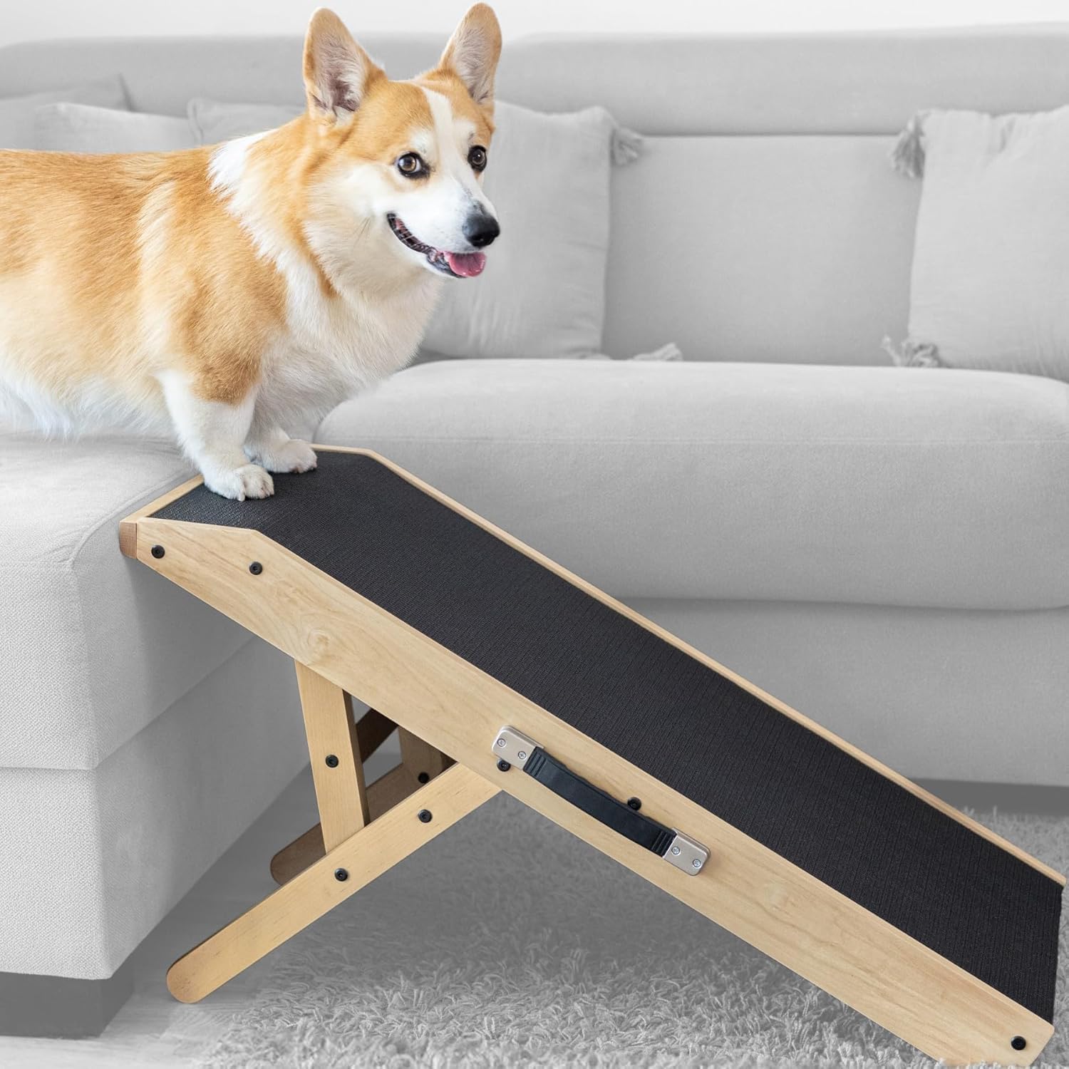 Priorpet dog ramp for couch with a non-slip surface improves safety during climbs.
