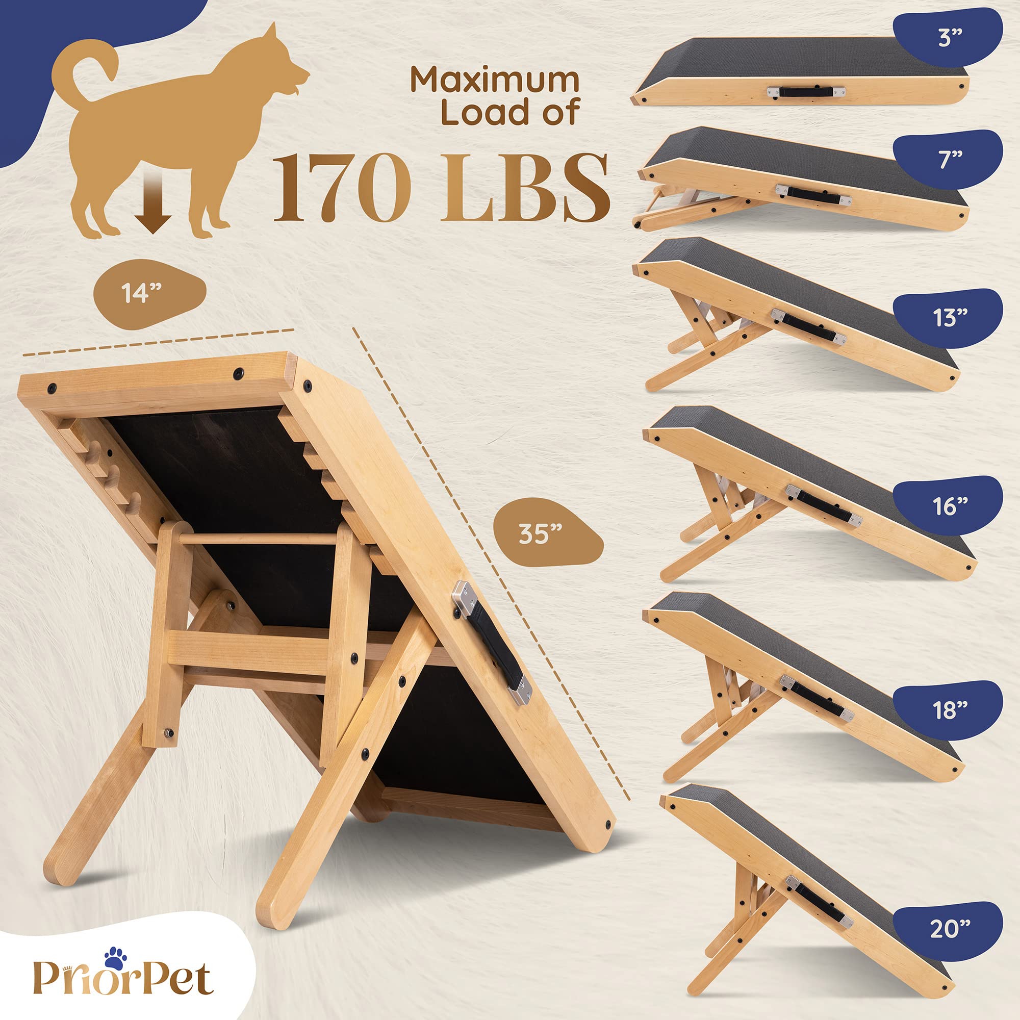Priorpet birchwood dog ramp folded compact simplifies storage in small spaces.
