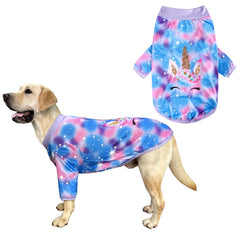 PriPre dog blue purple tiedye shirt unicorn pattern ready for daily wear and photo shoots.