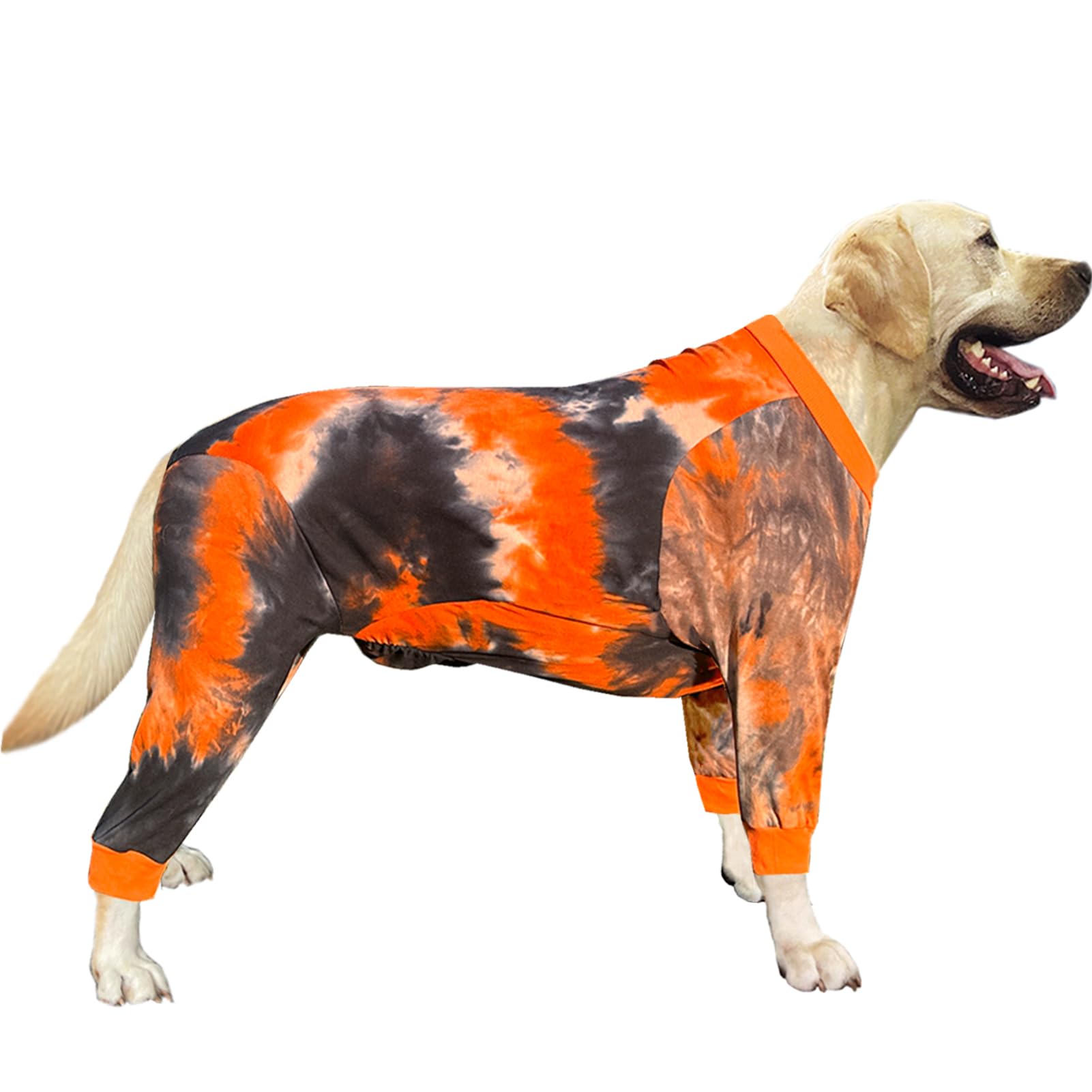 PriPre dog pajamas front view with tie-dye for high visibility on walks