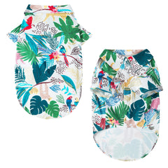 PriPre dog shirt hawaiian green back view showcases stylish print for photos.