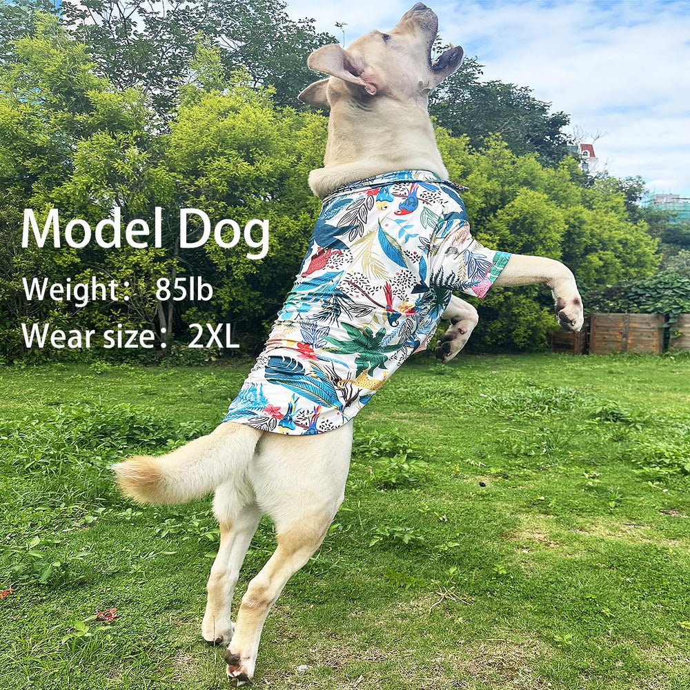 PriPre dog shirt hawaiian green beach scene shows versatile summer wear.