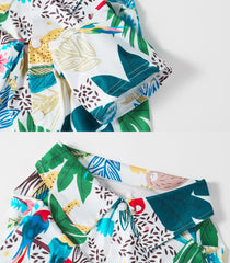 PriPre dog shirt hawaiian green fabric close-up reveals soft breathable material.