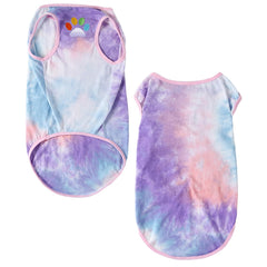 PriPre tie-dye dog shirt side view highlights elastic hem for easy on/off