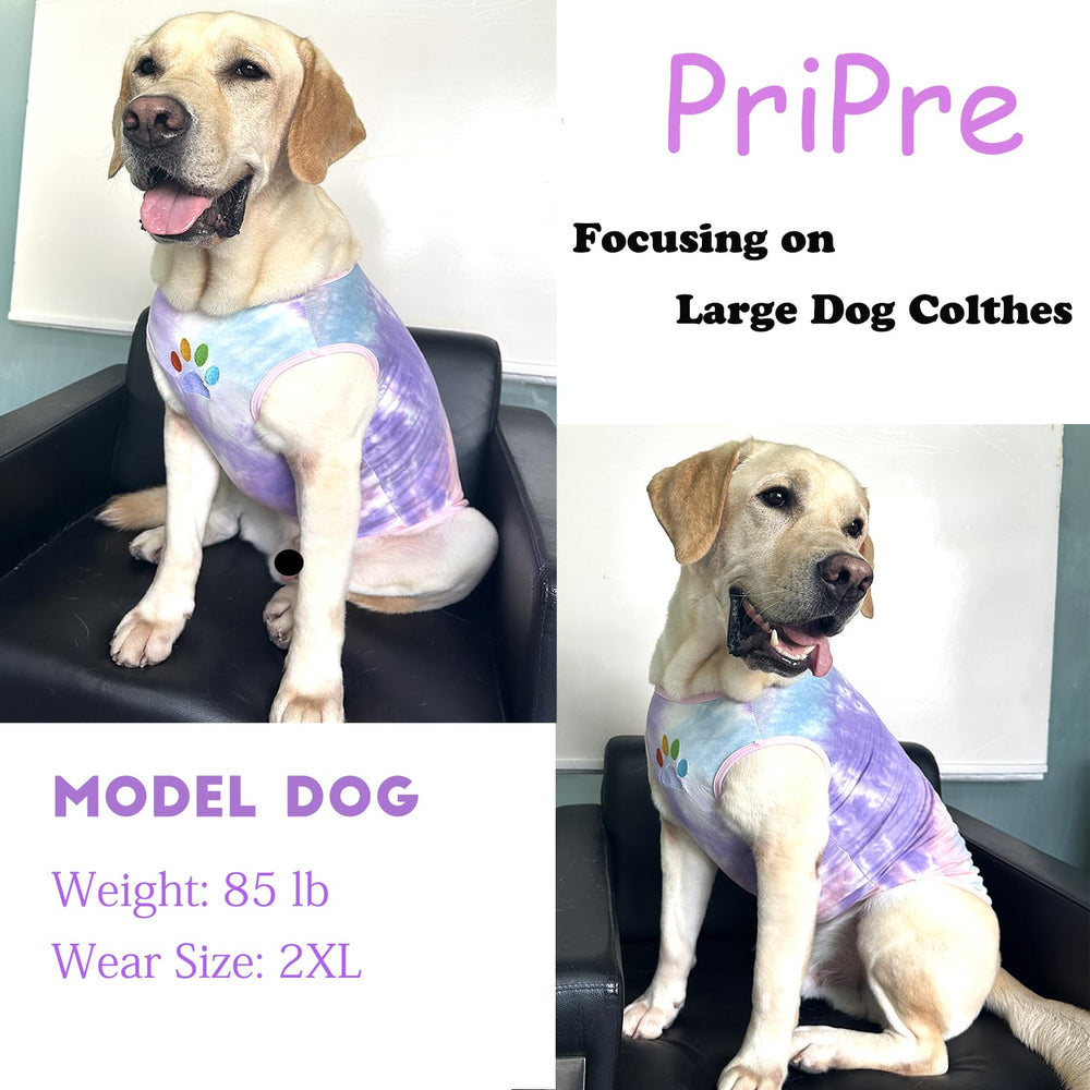 PriPre tie-dye dog shirt size-chart view for easy selection