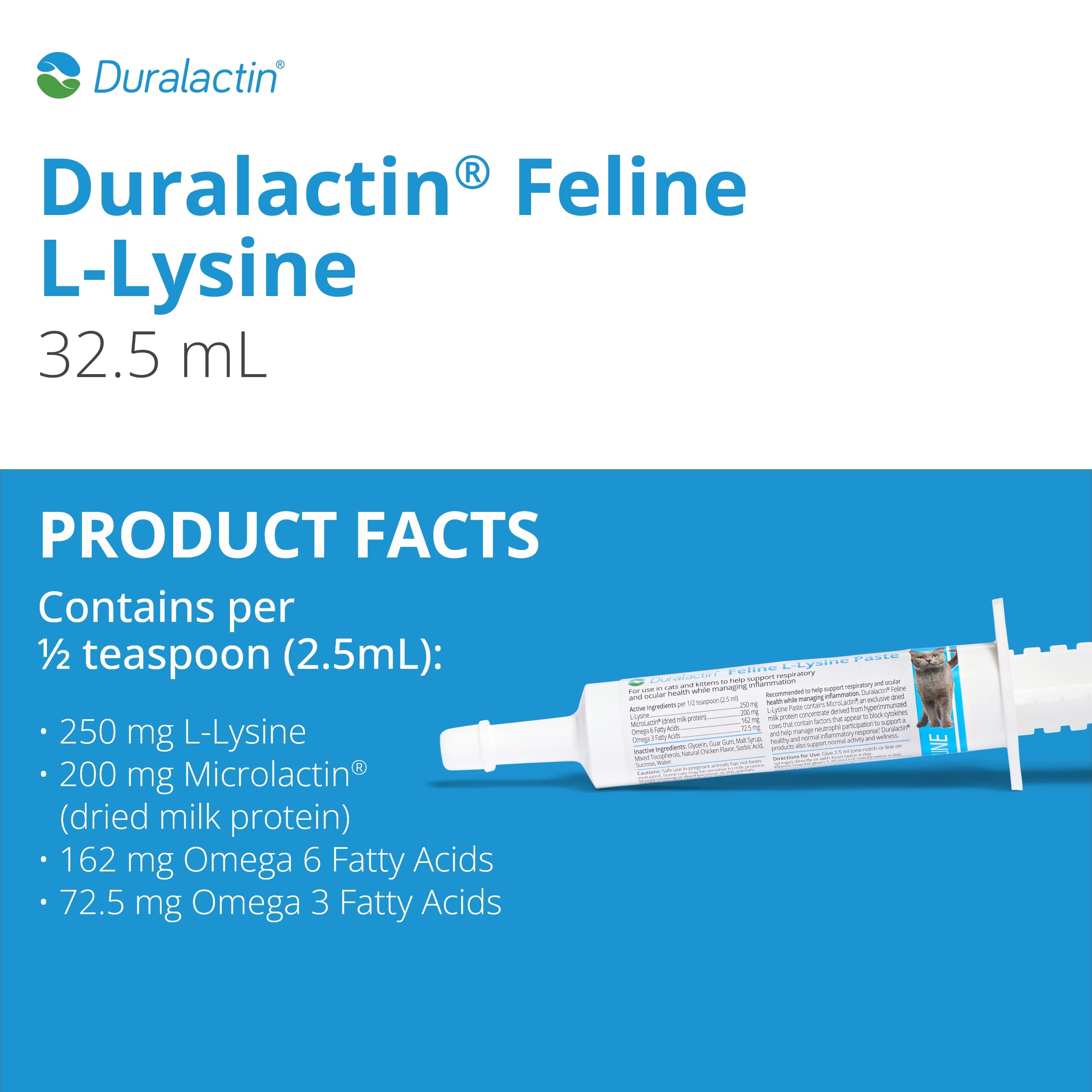 PRN Duralactin paste syringe dial-dose design supports precise dosing for cats.
