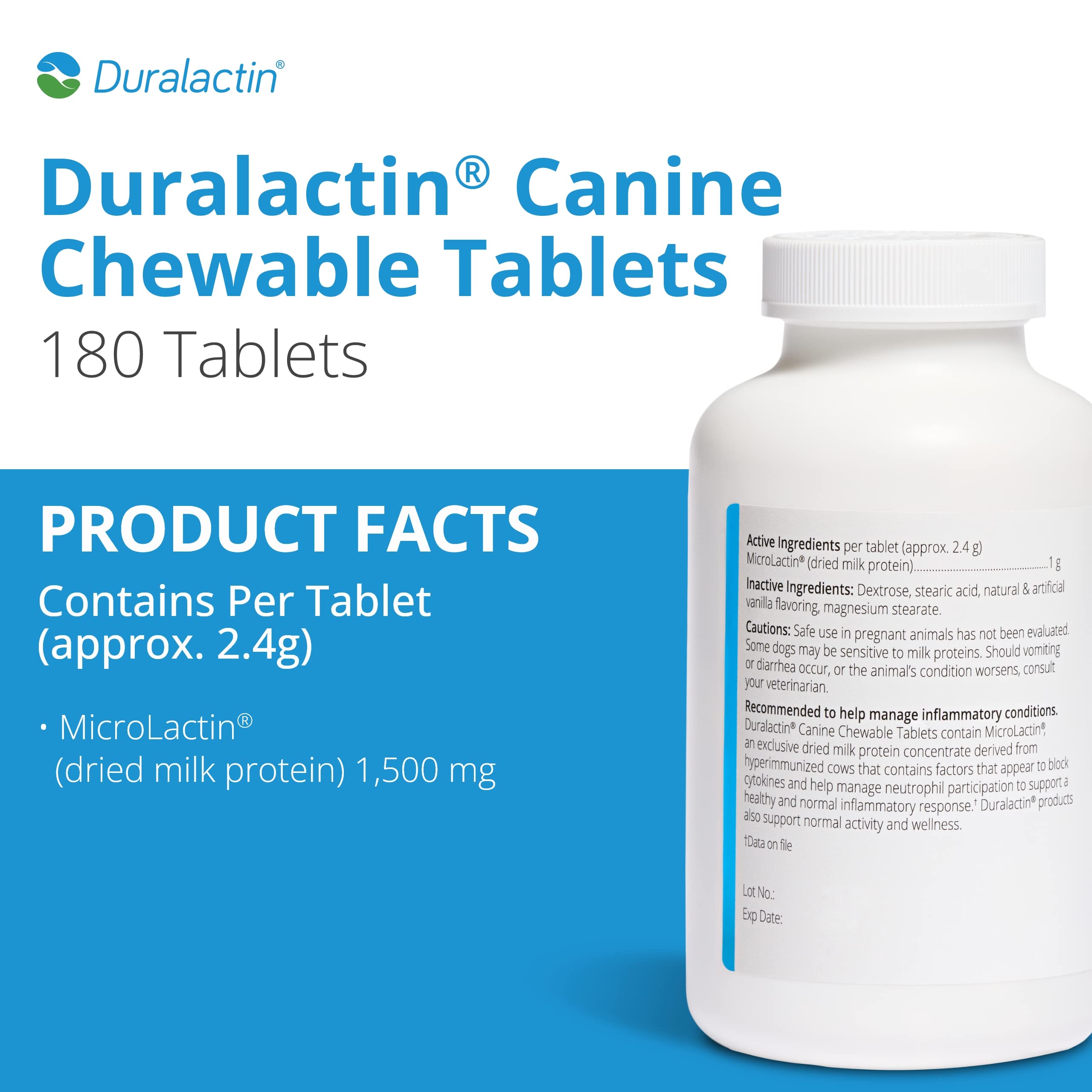 PRN Duralactin vanilla chews packaging highlights Microlactin for daily canine wellness