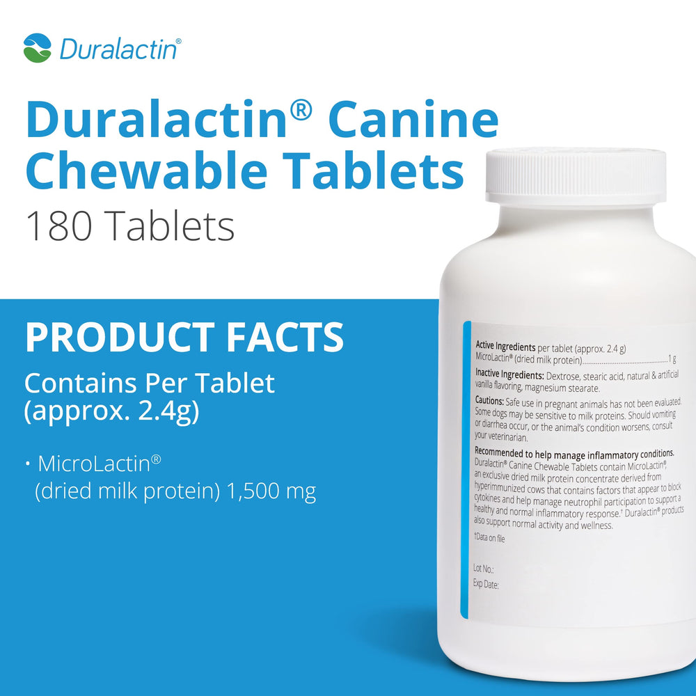 PRN Duralactin vanilla chews packaging highlights Microlactin for daily canine wellness