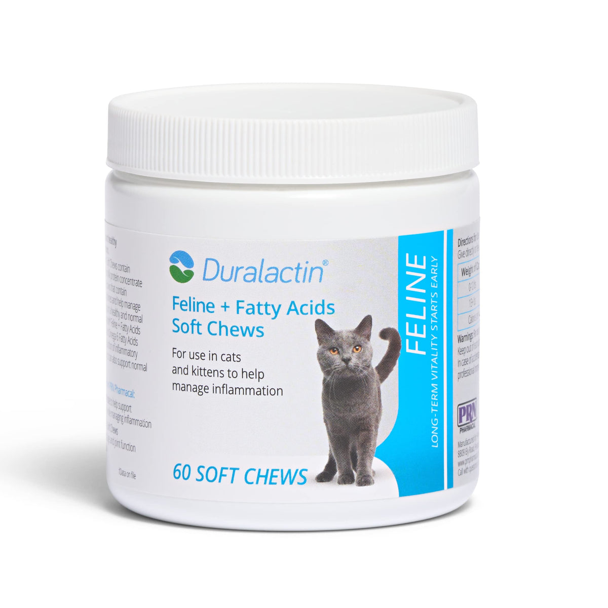 PRN Duralactin feline soft chews bottle front showing joint support for cats