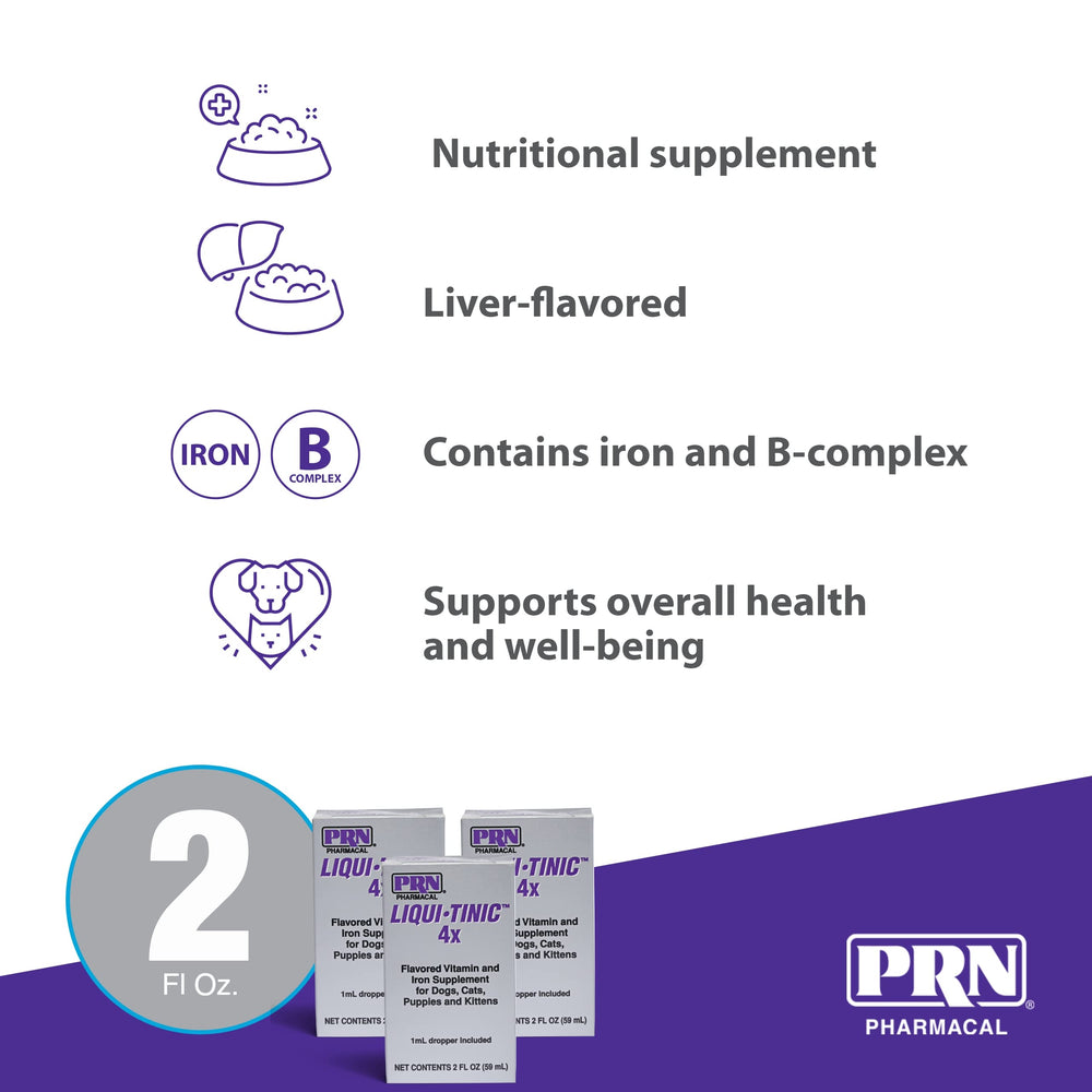 PRN Liqui-Tinic 4X liver-flavor visual highlights pet palatability during use.