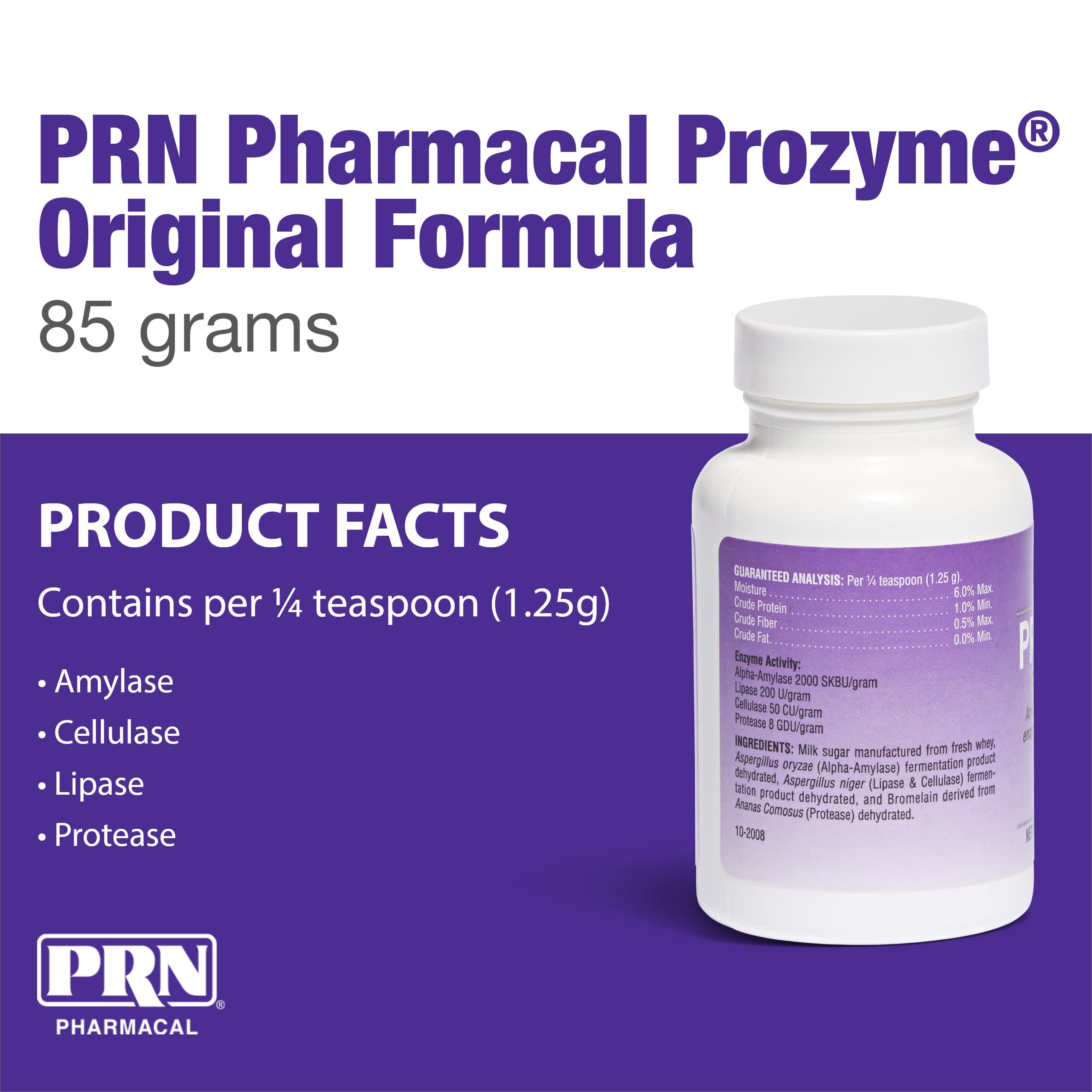 PRN ProZyme Original ingredients-graphic highlights plant-origin enzymes for pet digestion