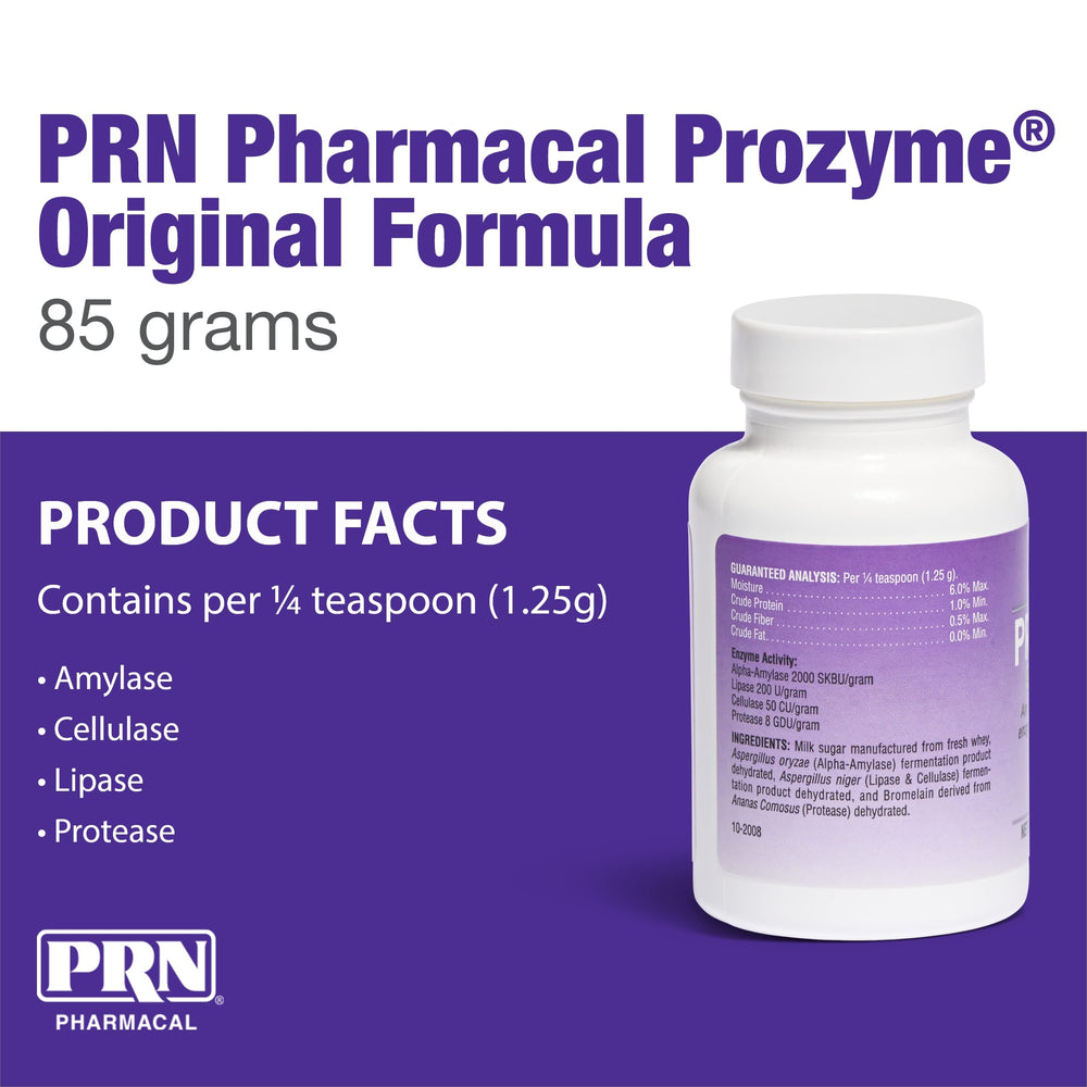 PRN ProZyme Original ingredients-graphic highlights plant-origin enzymes for pet digestion