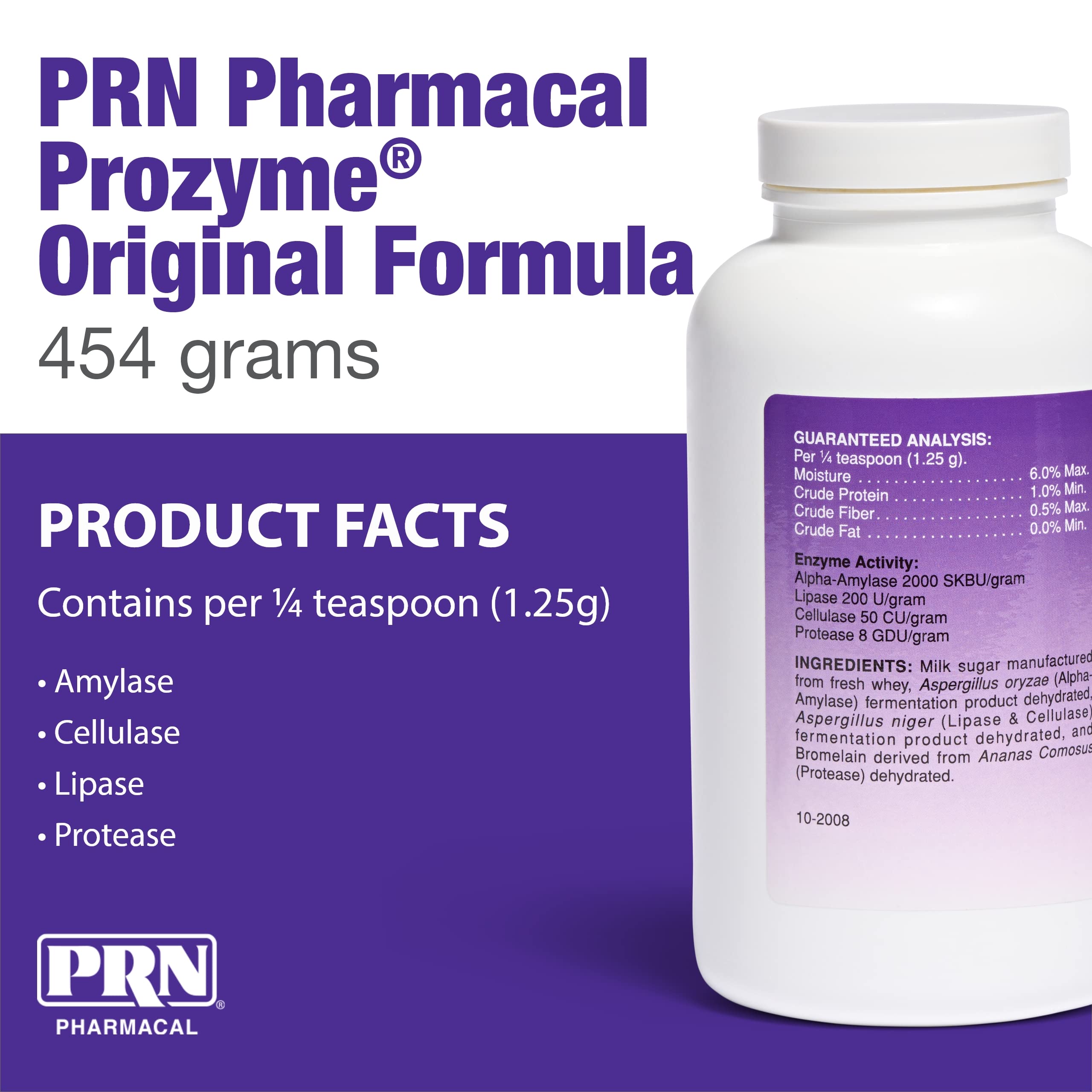 PRN ProZyme Original ingredient panel close-up emphasising plant-derived enzymes