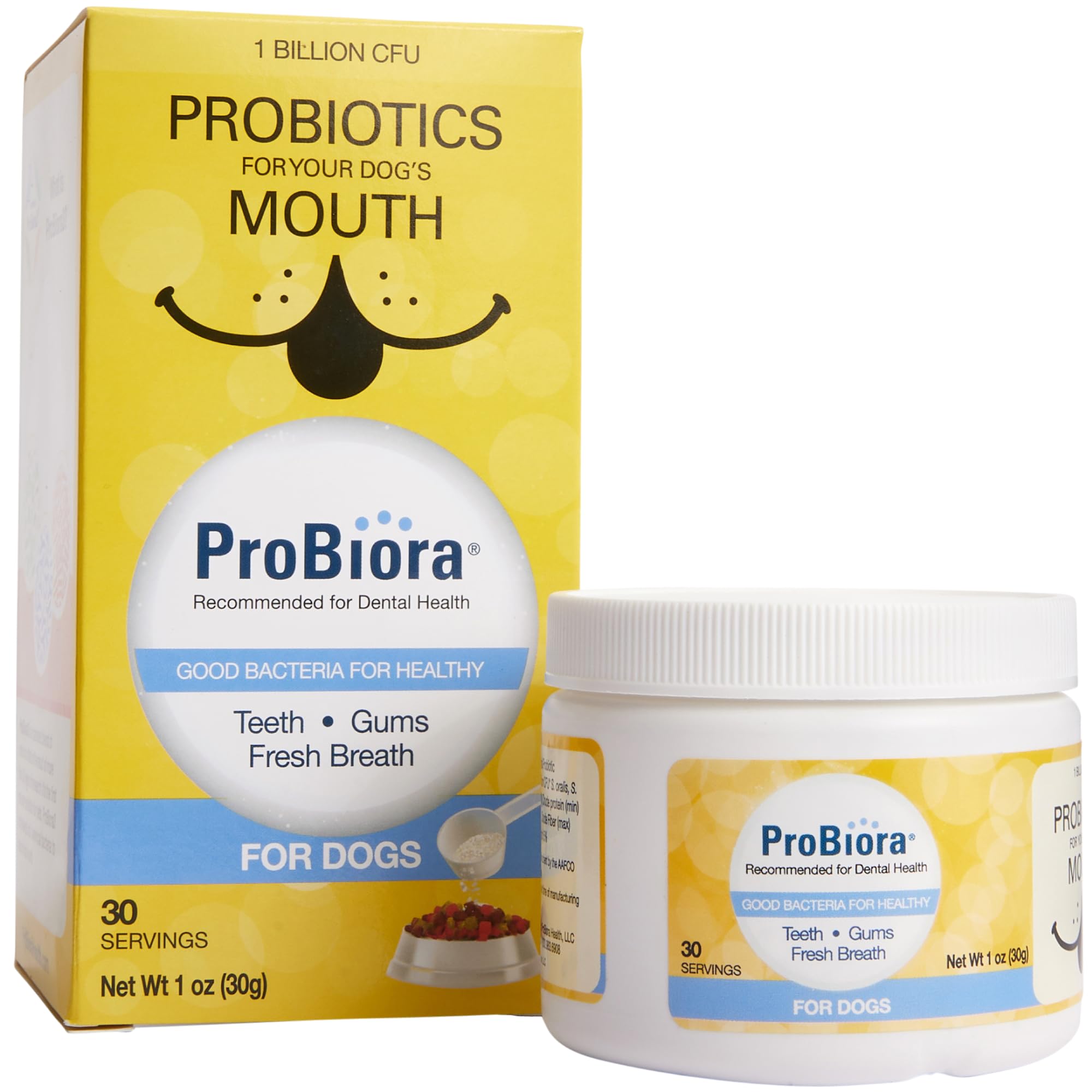 Probiora for Dogs close-up showing brighter gums and whiter teeth.