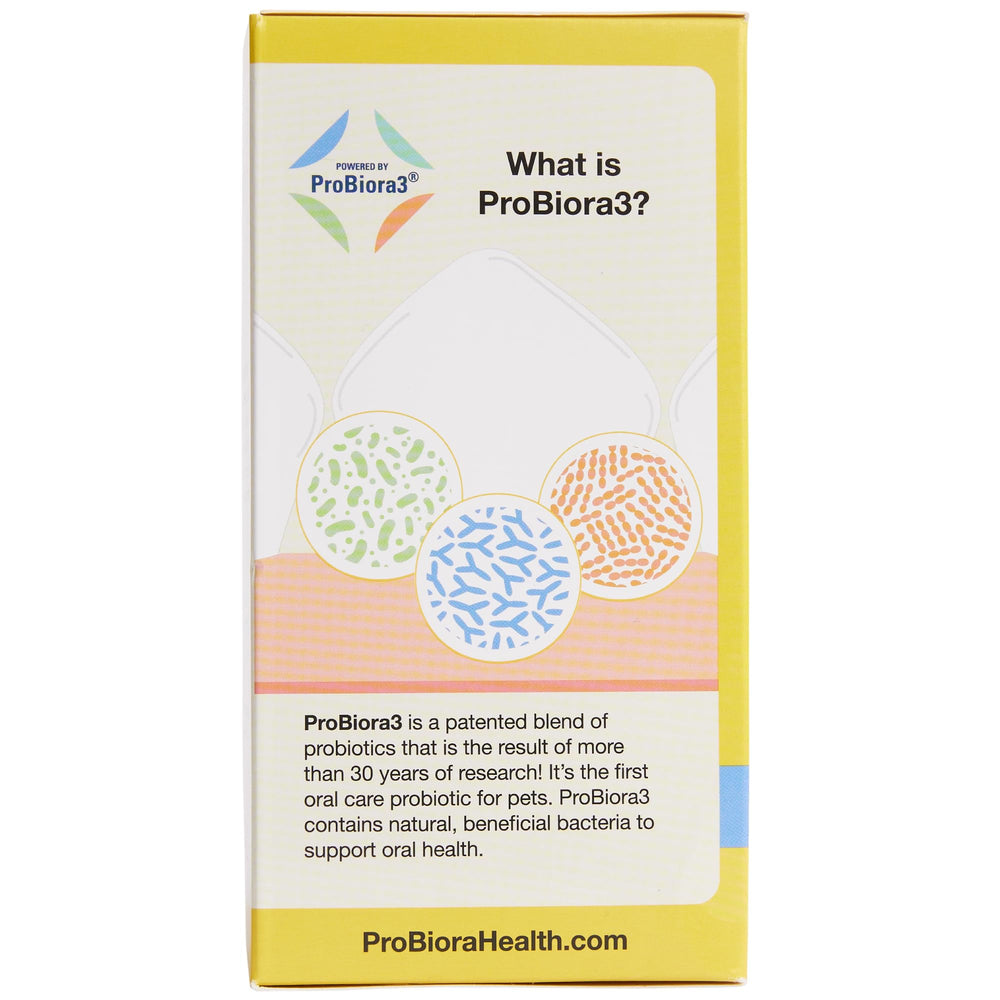 Probiora Health graphic shows beneficial bacteria balance for healthier mouths.