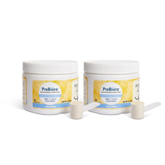 Probiora for Dogs probiotic powder tub front supports healthier mouths.