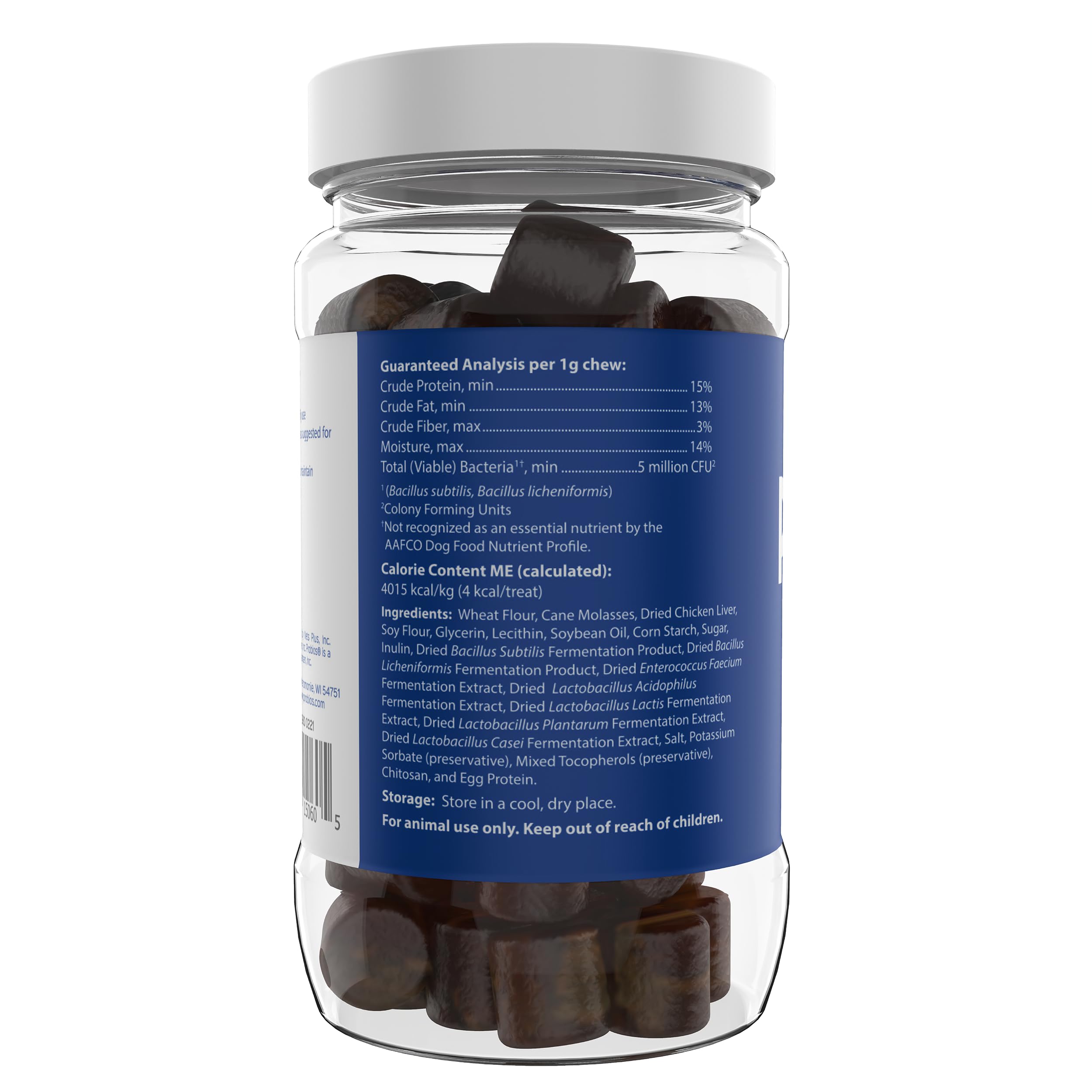Probios dog soft chews dog eating image suggests palatability and comfort.