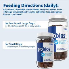 Probios Soft Chews digestive balance graphic highlights probiotic balance.