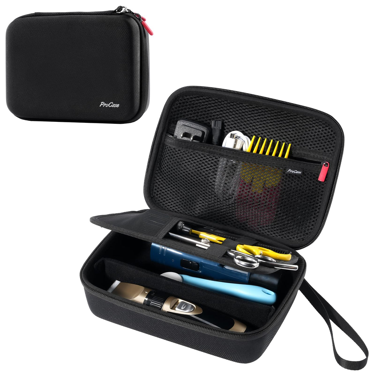 ProCase hard pet grooming case side view showing rugged travel protection.