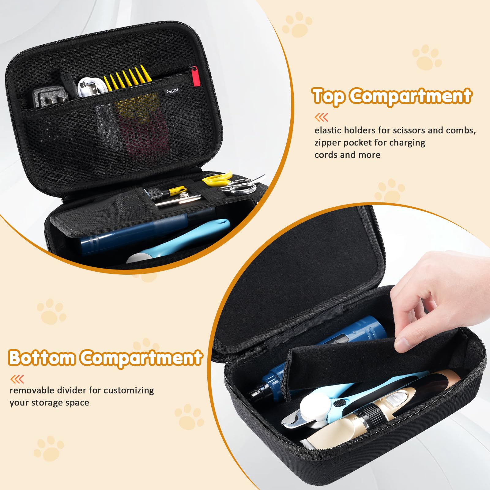 ProCase interior with mesh pockets and dividers keeps grooming tools neatly separated.