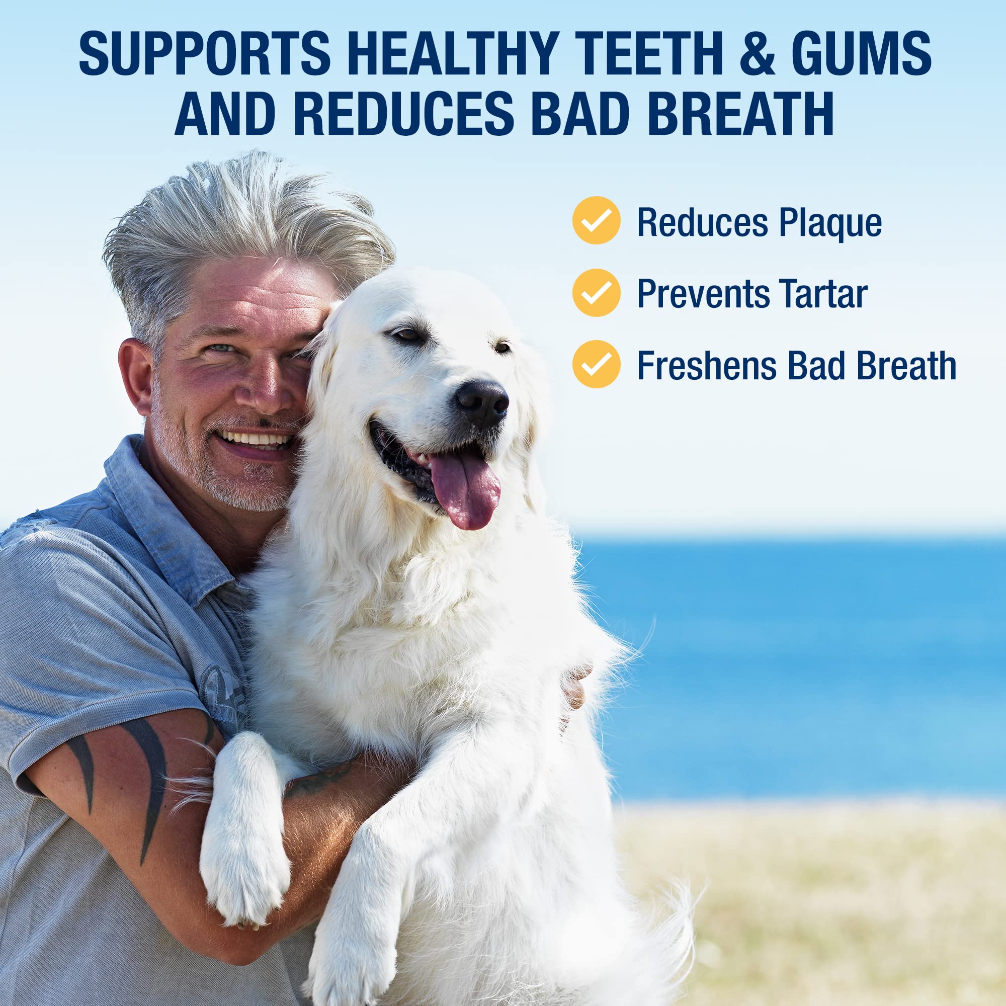 ProDen PlaqueOff powder shown for dog breath improvement potential.
