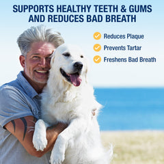ProDen PlaqueOff powder shown for dog breath improvement potential.