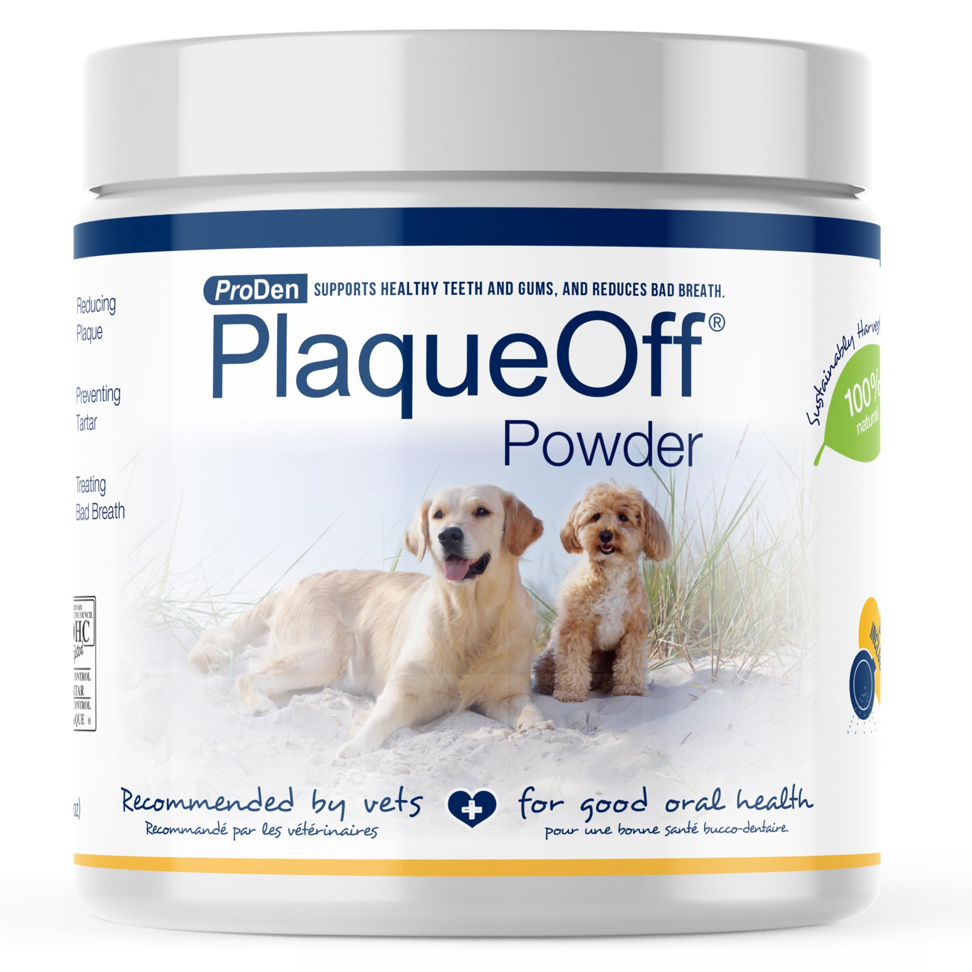 ProDen PlaqueOff powder jar, convenient at-home dental care for pets