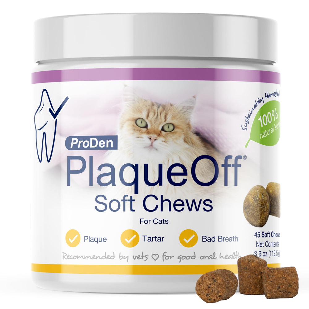 ProDen PlaqueOff envase para gatos, apoyo a dientes saludables