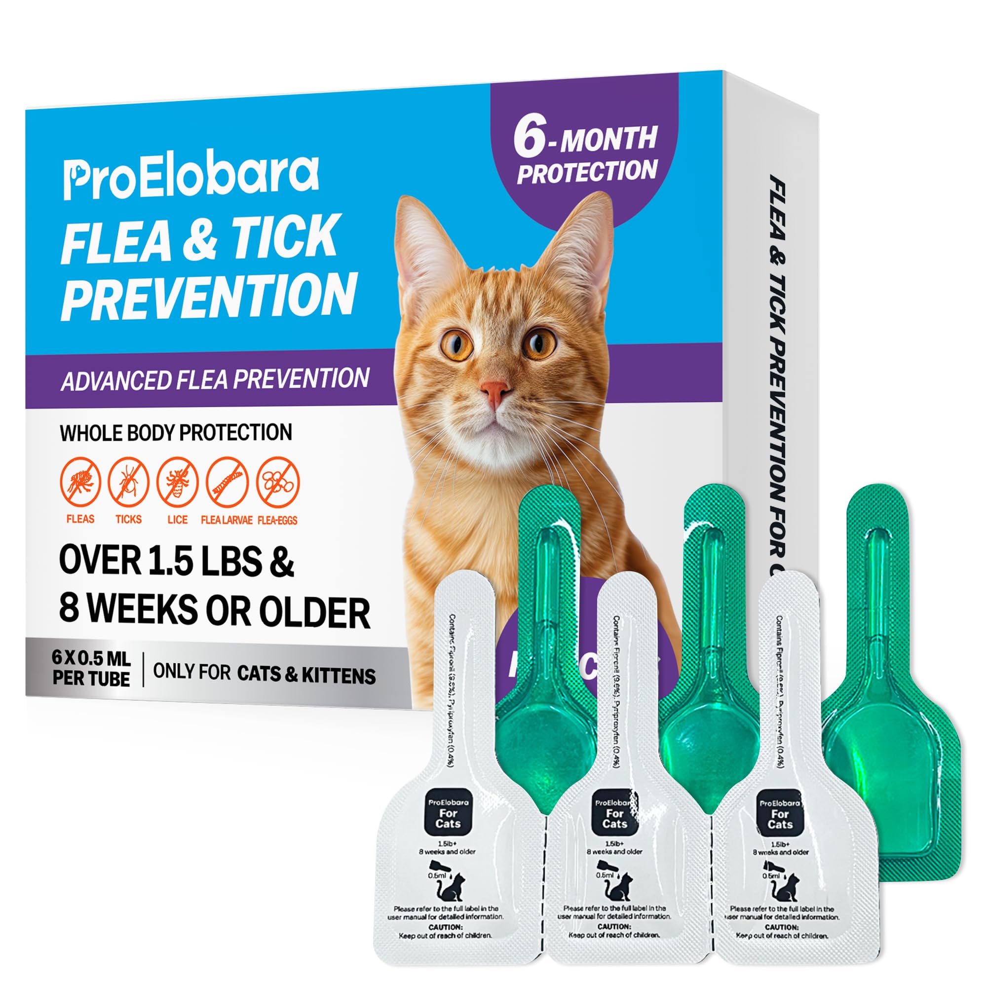 ProElobara Flea & Tick Prevention for Cats & Kittens — Waterproof Topi ...