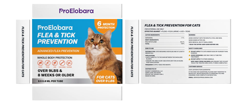 ProElobara packaging designed for large cats with weight-based use guidance.