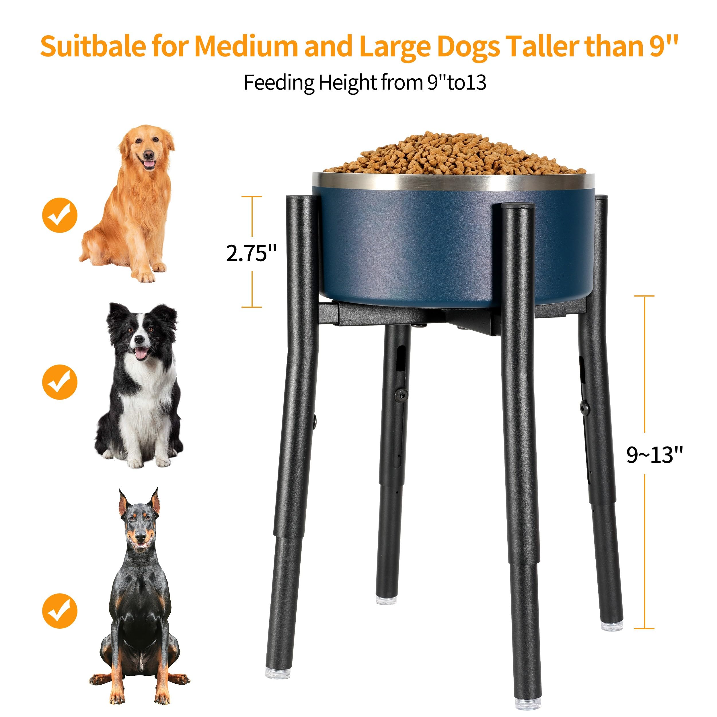 PROERR dog bowl stand highlights easy-clean removable bowls for quick sanitation.