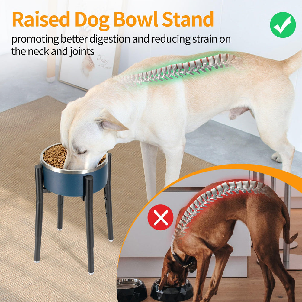 PROERR dog bowl stand is ideal for large dogs, aiding comfortable feeding.