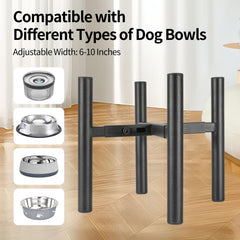 PROERR Lifted Dog Bowl Stand adjustable width shows flexible compatibility with different bowls.