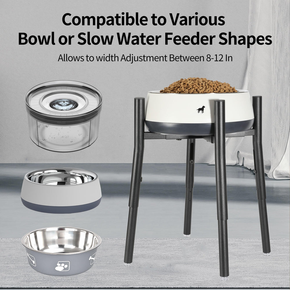 PROERR adjustable-height stand demonstrates 12-16 inch height for comfortable feeding.