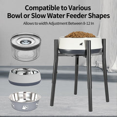 PROERR adjustable-height stand demonstrates 12-16 inch height for comfortable feeding.