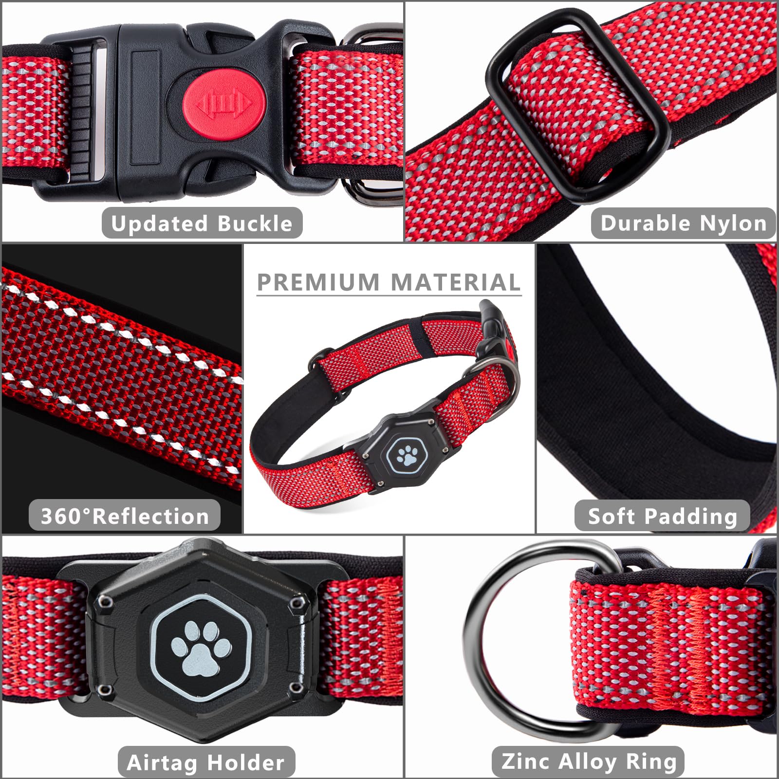PROFAVO AirTag Dog Collar double safety buckle with red switch ensures secure fit.
