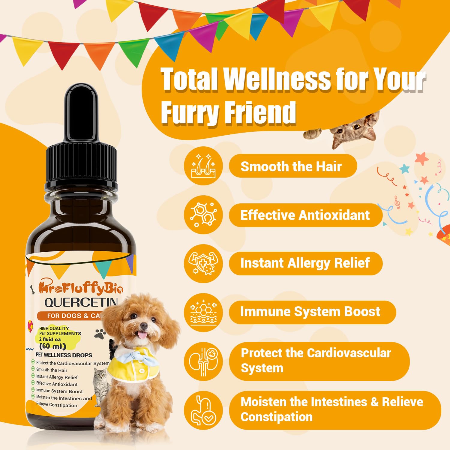 ProFluffyBio Quercetin Drops dog meal mix in food bowl