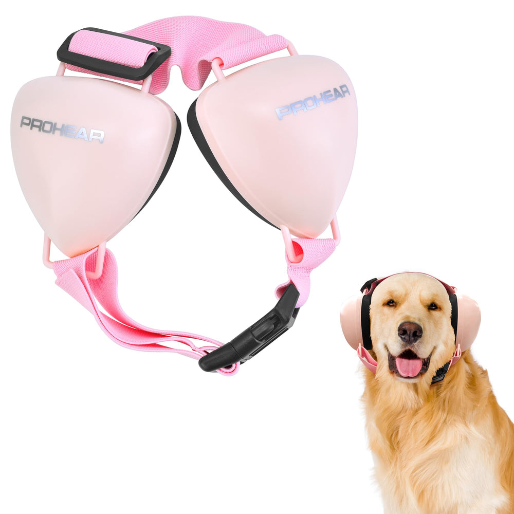PROHEAR dog ear muffs pink adjustable strap close-up for secure comfort.