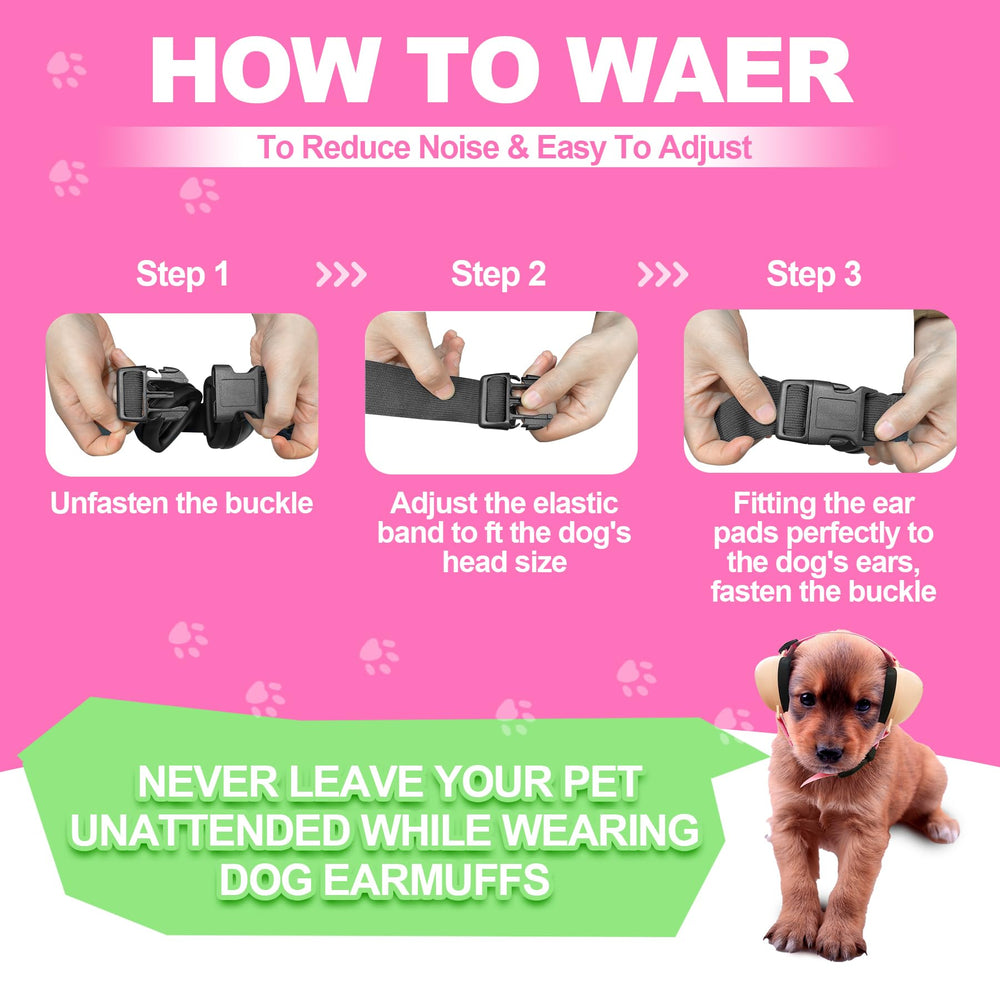 PROHEAR dog ear muffs pink durable ABS shell protects sensitive canine ears.