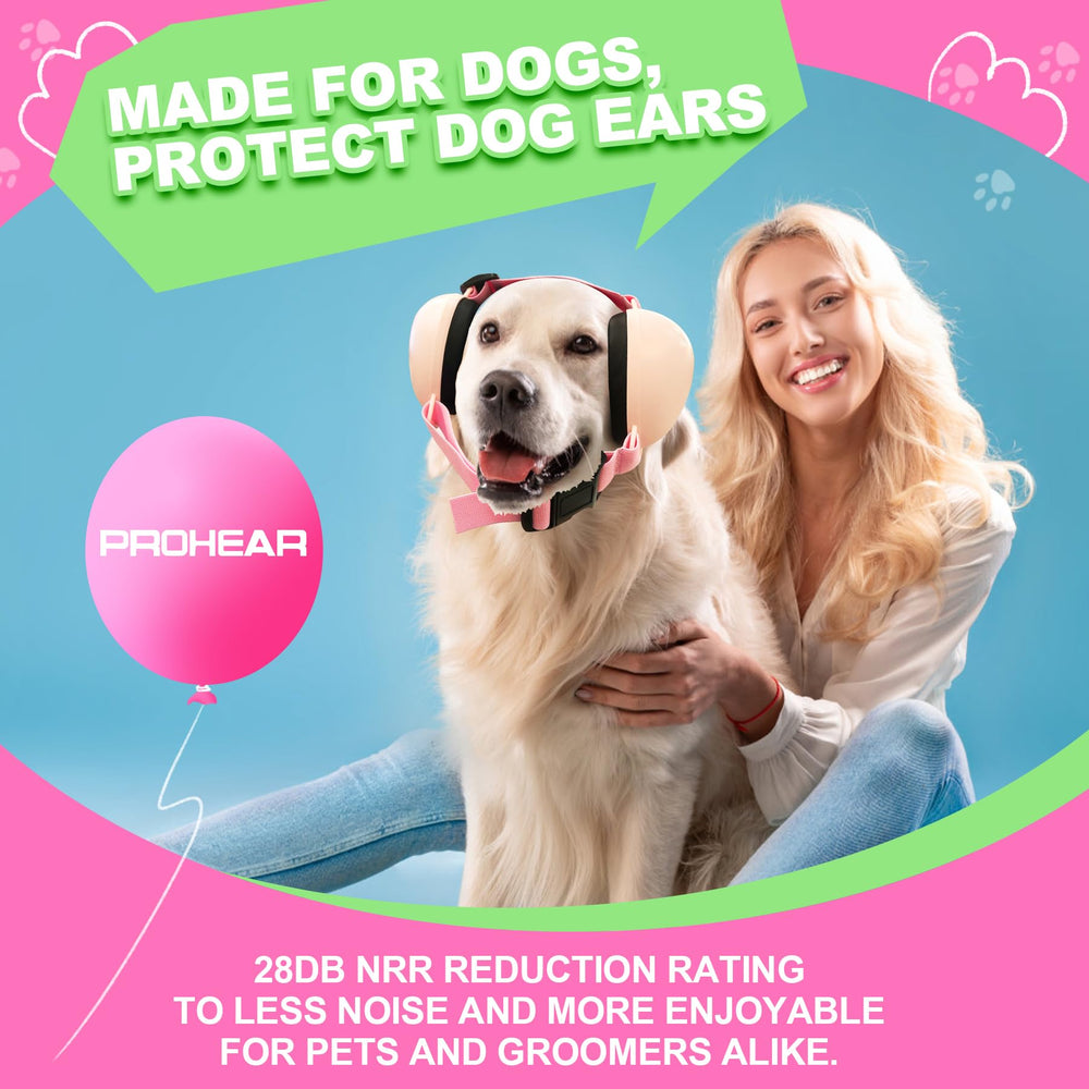 PROHEAR dog ear muffs pink protective design during hunting or travel.