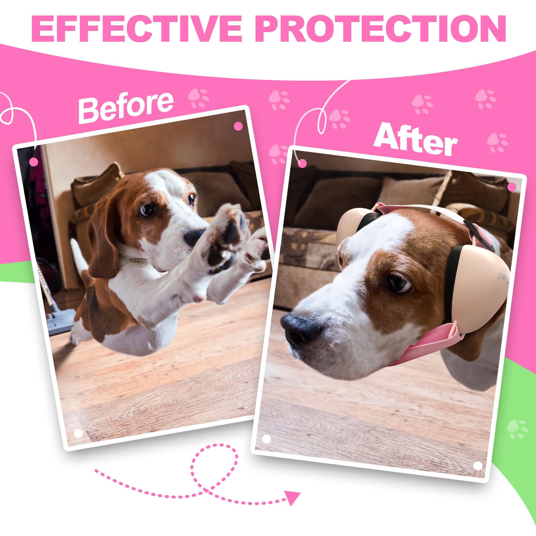 PROHEAR dog ear muffs pink compact design fits medium dogs.