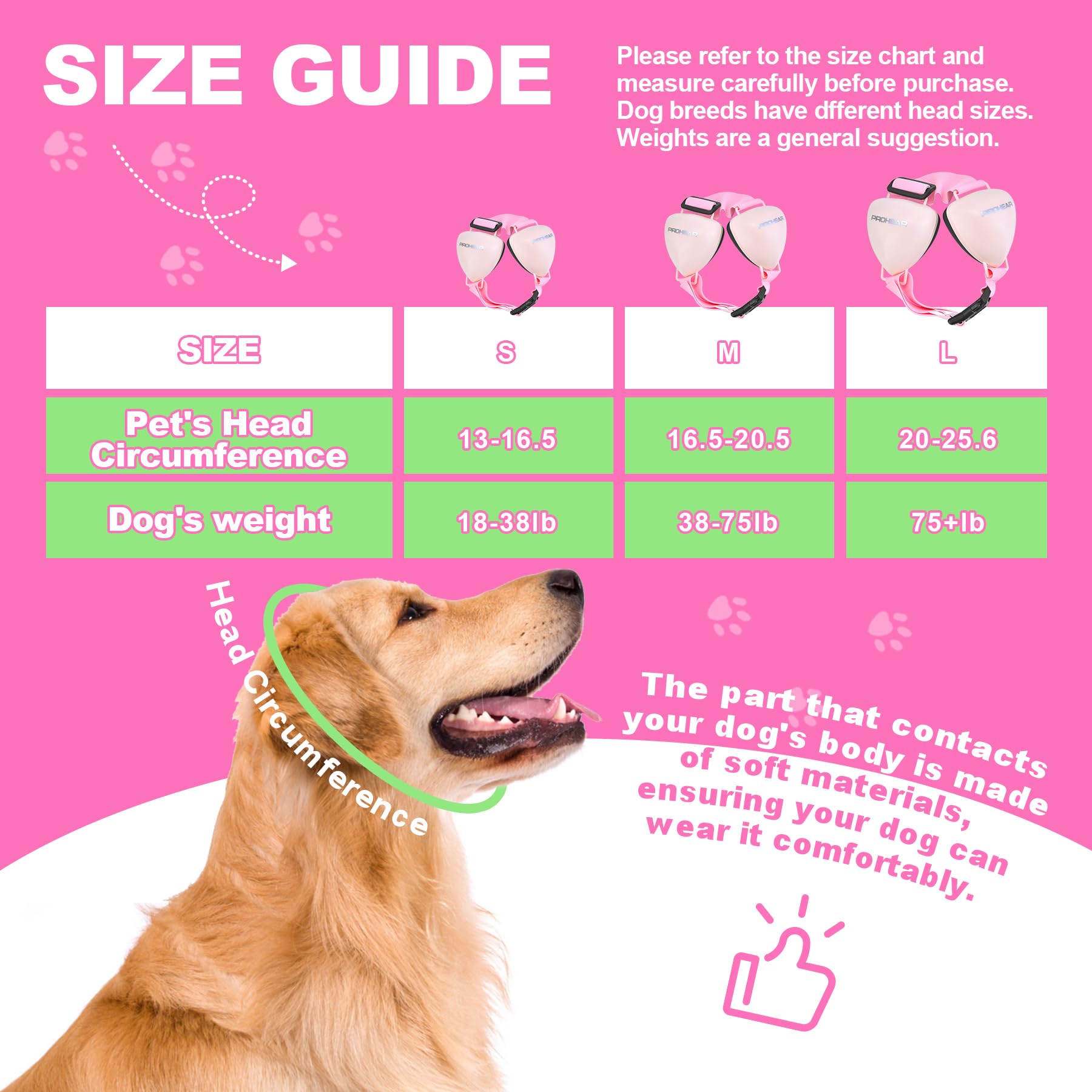 PROHEAR dog ear muffs pink size adjustment features for better fit.