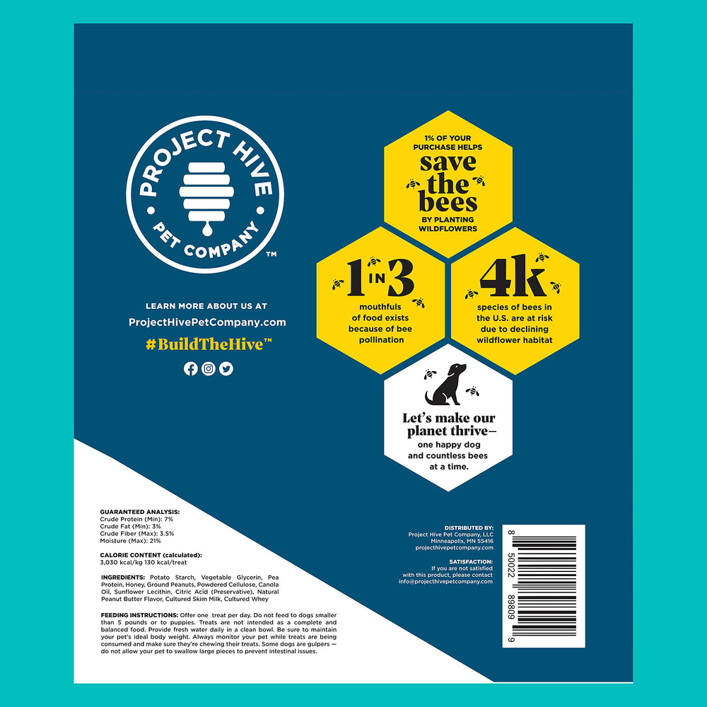 Project Hive organic honey and peanut treats with plant-based protein.
