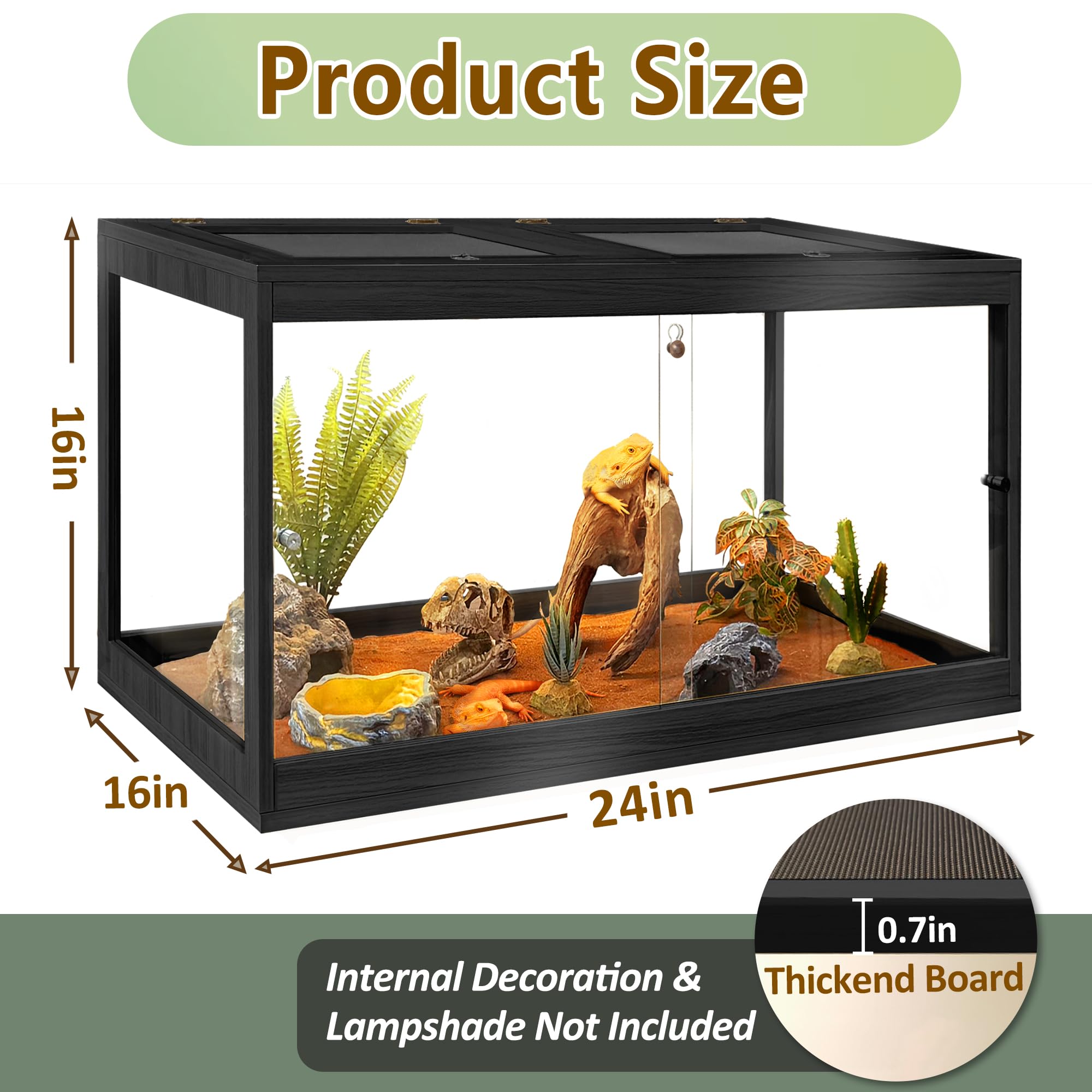 PROLEE Bearded Dragon Tank front sliding door provides smooth access and secure locking.