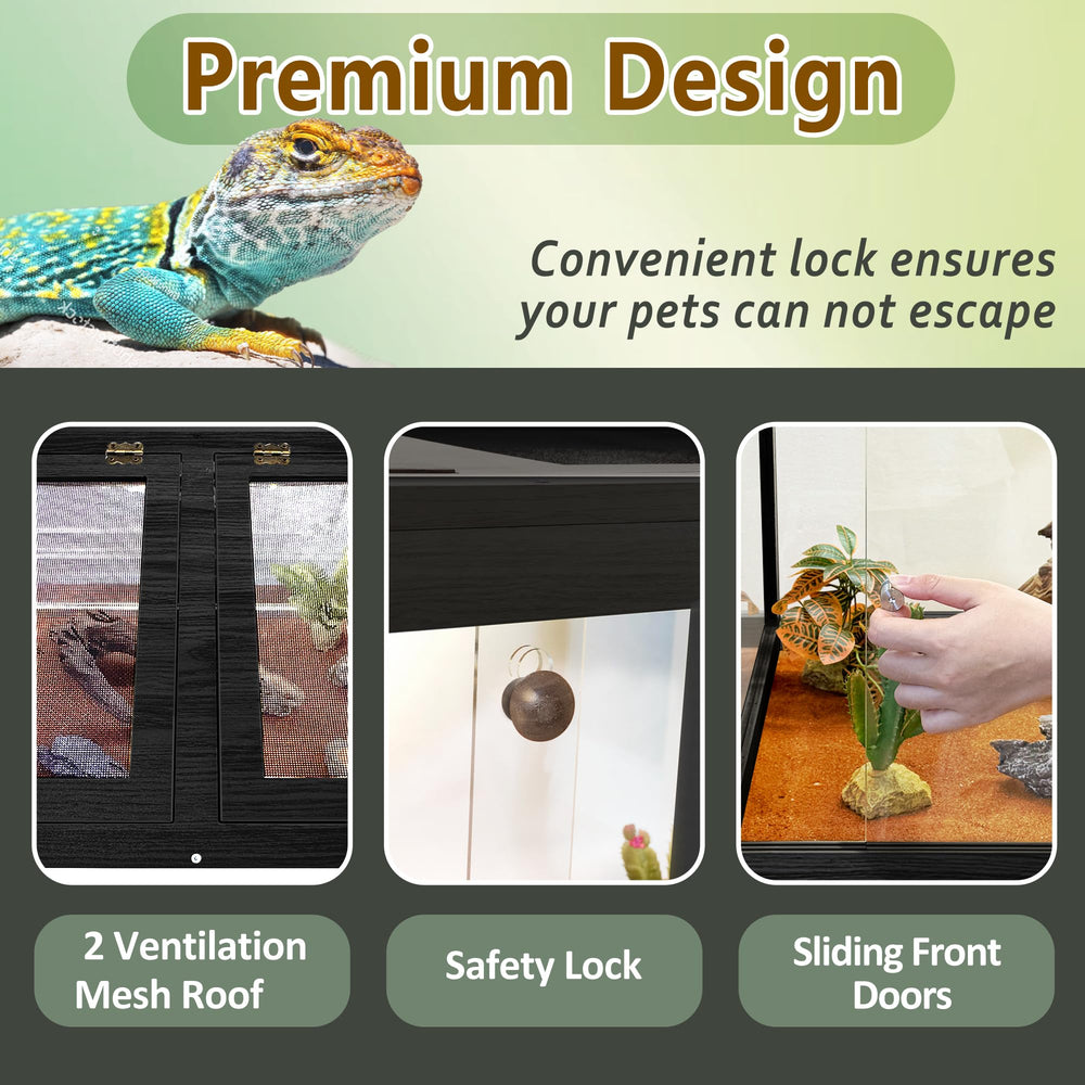 PROLEE Bearded Dragon Tank interior offers spacious space for basking and hiding.