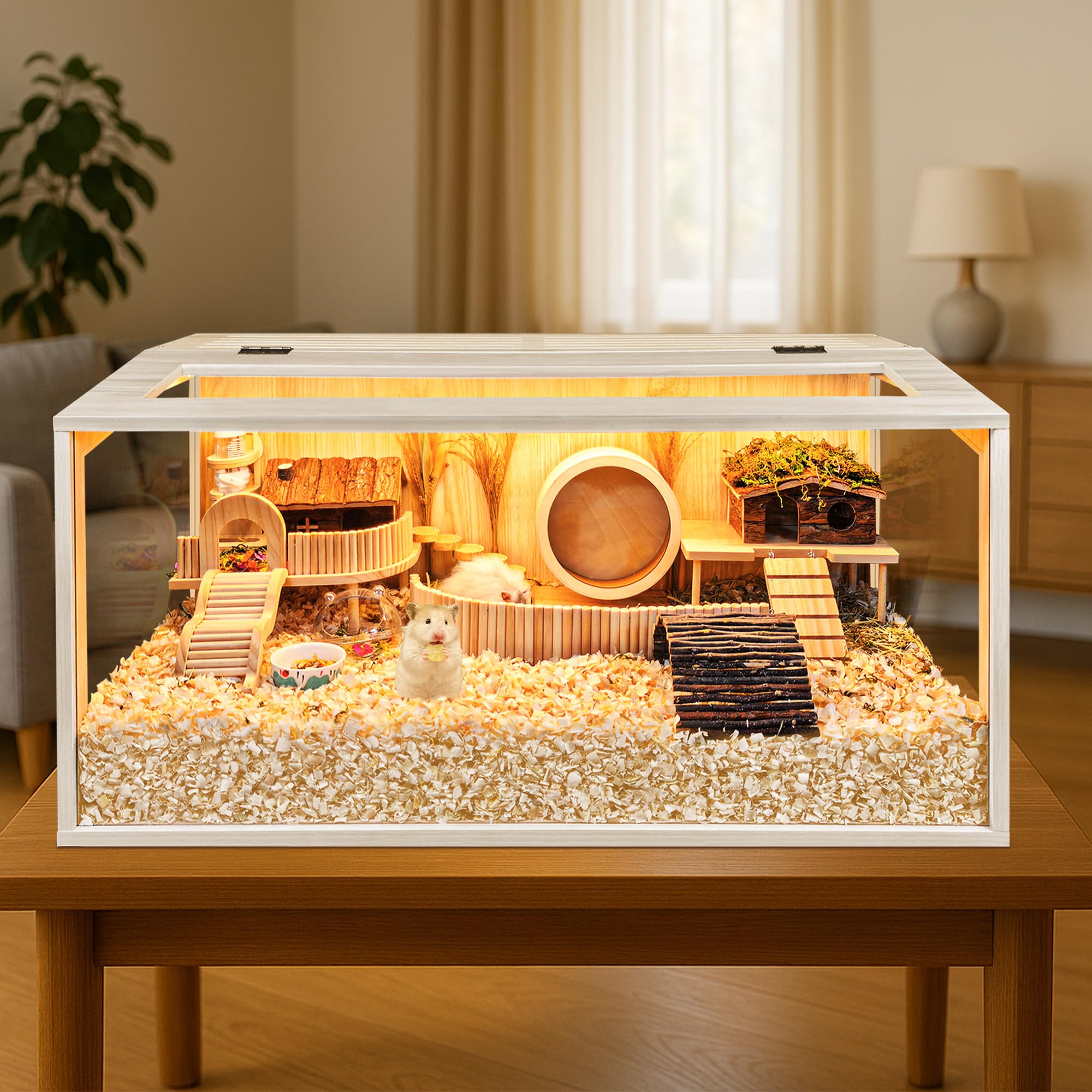 PROLEE hamster cage with acrylic panels offering a clear view for observation.