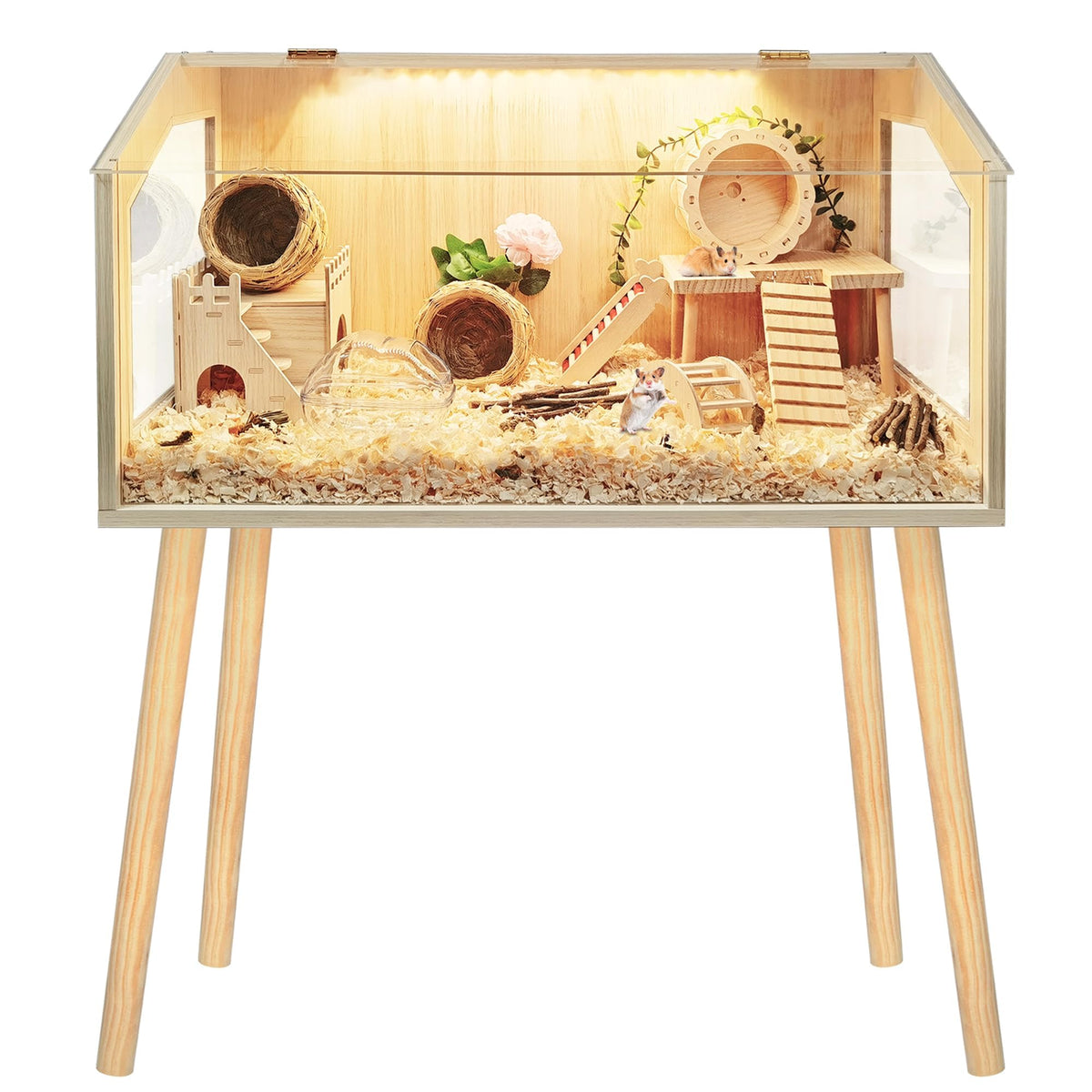 ProLEE hamster cage with legs shows a sturdy legged stand for easy placement and access